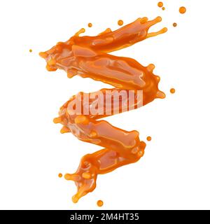 Liquido dolce fuso salsa al caramello o sciroppo d'acero vortice isolato su sfondo bianco. Elemento di design yummy Liquid Caramel, elemento visivo chiave Foto Stock