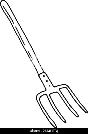 Icona Pitchfork. Schizzo dello strumento coltivatore disegnato a mano Illustrazione Vettoriale