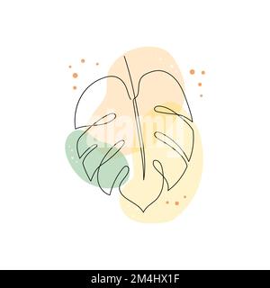 Linea ART mostera foglia vegetale. Disegno fogliare monstera a linea continua minimo. Tropicale moderno astratto design sfondo. Illustrazione vettoriale. Illustrazione Vettoriale