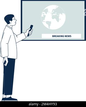 Uomo che guarda le ultime notizie sullo schermo tv Illustrazione Vettoriale