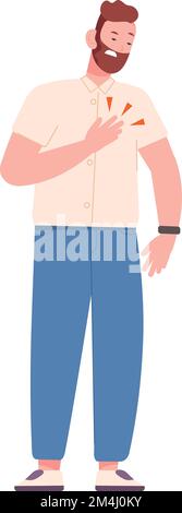 Attacco di cuore. Uomo con dolore al petto. Malato isolato su sfondo bianco Illustrazione Vettoriale