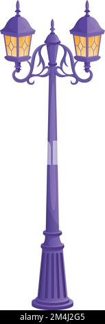 Lampione da strada per esterni. Lanterna vintage. Polo luminoso isolato su sfondo bianco Illustrazione Vettoriale