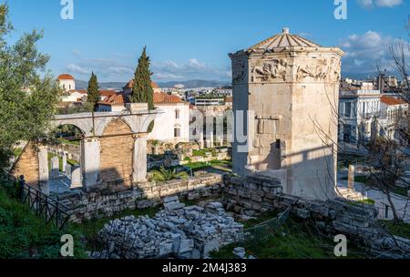 Torre dei Venti, rovine dell'Agorà Romana, Città Vecchia di Atene, Grecia Foto Stock