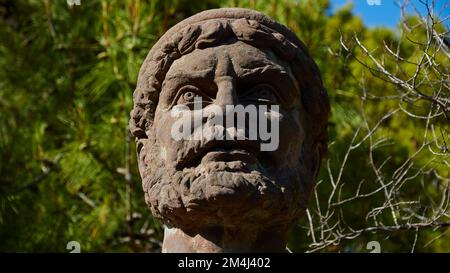 Busto di Ulisse, villaggio di Stavros, Isola di Ithaca, Isole IONIE, Grecia Foto Stock