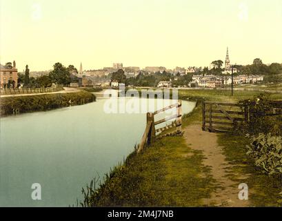 1895 CA , DEVON , INGHILTERRA , GRAN BRETAGNA : EXETER . Sul fiume exe . Fotografo sconosciuto , Photochrom Stampa di Detroit Publishing Company, 1905 ca . - GRAND BRETAGNA - VIEW - FOTO STORICHE - STORIA - GEOGRAFIA - GEOGRAFIA - ARCHITETTURA - ARCHITETTURA - PANORAMA - PAESAGGIO - OTTOCENTO - 800's - '800 - EPOCA VITTORIANA - EROE VITTORIANO - campagna - campagna - camagna - Weirs - casa - casa - casa - casa - FIUME - FIUME --- Archivio GBB Foto Stock