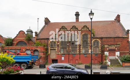 Hartley's Village, Aintree, Liverpool 9. Che cosa rimane della fabbrica di Inceppamento originale. Questa immagine è stata ripresa nel luglio 2022. Foto Stock