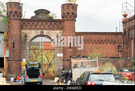 Hartley's Village, Aintree, Liverpool 9. Che cosa rimane della fabbrica di Inceppamento originale. Questa immagine è stata ripresa nel luglio 2022. Foto Stock