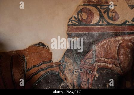 Bovino. Rimanere all'interno dell'eremo. L''Eremo di San Baudelio de Berlanga è una chiesa dei primi del 11th° secolo. Si tratta di un esempio importante di ar mozarabico Foto Stock