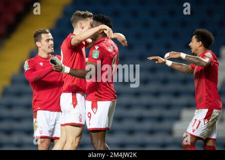 Blackburn, Regno Unito. 21st Dec, 2022. Taiwo Awoniyi #9 della Foresta di Nottingham celebra il suo obiettivo durante la partita della Coppa Carabao del quarto turno Blackburn Rovers vs Foresta di Nottingham a Ewood Park, Blackburn, Regno Unito, 21st dicembre 2022 (Foto di Ritchie Sumpter/News Images) a Blackburn, Regno Unito il 12/21/2022. (Foto di Ritchie Sumpter/News Images/Sipa USA) Credit: Sipa USA/Alamy Live News Foto Stock