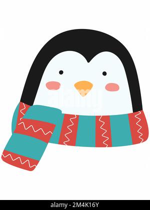 Pinguino cartoon in una sciarpa a righe. Illustrazione vettoriale semplice. Illustrazione Vettoriale