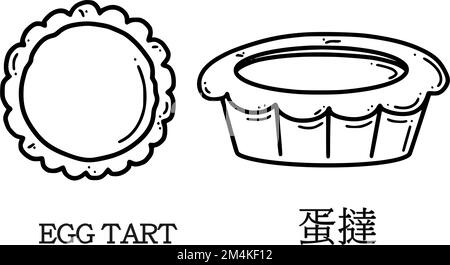 Illustrazione del vettore della crostata d'uovo. Traduzione da crostate d'uovo cinesi. Dessert di nuovo anno in stile doodle. Illustrazione Vettoriale