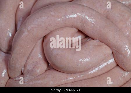 Salsicce fritte in primo piano Foto Stock