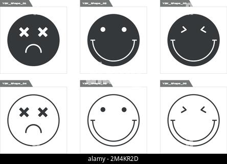 Set di risorse grafiche vettoriali. Figure geometriche alla moda postmoderne. Elementi cyberpunk. Illustrazione Vettoriale