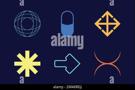 Set di risorse grafiche vettoriali. Grande collezione di simboli geometrici grafici astratti. Elementi per decorazione grafica. Illustrazione Vettoriale