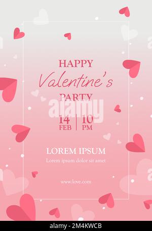 carino poster festa di san valentino con cuori rosa Illustrazione Vettoriale