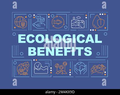 Benefici ecologici concetti parola banner blu scuro Illustrazione Vettoriale