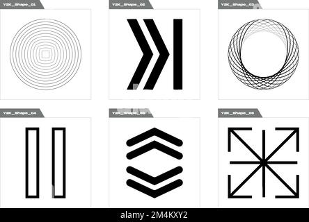 Raccolta di Y2K elementi. Ornamenti grafici retrò futuristici. Icone piatte e minimaliste. Illustrazione Vettoriale