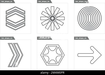 Forme di brutalismo. Grande collezione di simboli geometrici grafici astratti. Oggetti in stile Y2K. Illustrazione Vettoriale