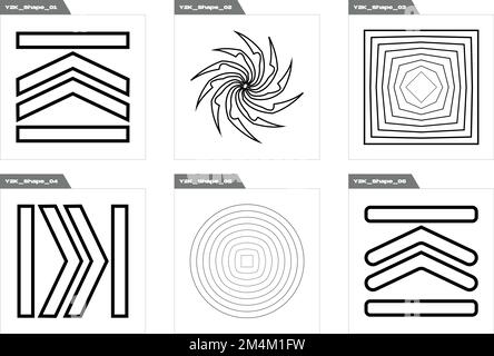 Elementi futuristici retrò per il design. Grande set di oggetti retrò per il design. Elementi per decorazione grafica. Illustrazione Vettoriale