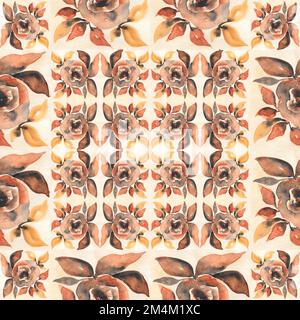 Acquerello senza cuciture fiori astratto modello piastrella, Boho fiore annata illustrazione, Marrakech Mosaico, Etico, modello ornamentale, Beig disegnato a mano Foto Stock