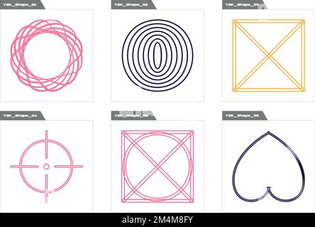 Forme di brutalismo. Rave psichedelico retrò futuristico set. Modelli per note, poster. Illustrazione Vettoriale