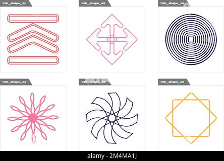 Forme di brutalismo. Forme a stella e fiore del Brutalismo. Elementi cyberpunk. Illustrazione Vettoriale