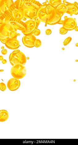Monete yuan cinesi in calo. Monete in oro CNY sparse. Cina soldi. Grande concetto di successo aziendale. Illustrazione vettoriale. Illustrazione Vettoriale
