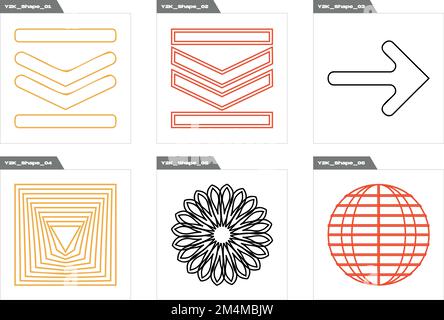 Forme di brutalismo. Grande set di oggetti retrò per il design. Icone piatte e minimaliste. Illustrazione Vettoriale