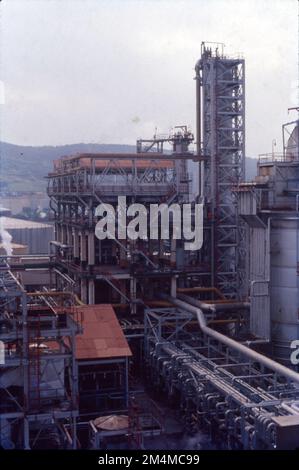 Gli impianti chimici producono olefine mediante steam cracking di liquidi di gas naturale come etano e propano. Gli aromatici sono prodotti mediante reforming catalitico della nafta. L'industria petrolchimica si occupa della produzione e del commercio di prodotti petrolchimici. Una parte importante è costituita dall'industria della plastica. Si interfaccia direttamente con l'industria petrolifera, in particolare con il settore a valle. Gli impianti petrolchimici convertono in prodotti le risorse naturali come il petrolio greggio e i liquidi di gas naturale Foto Stock