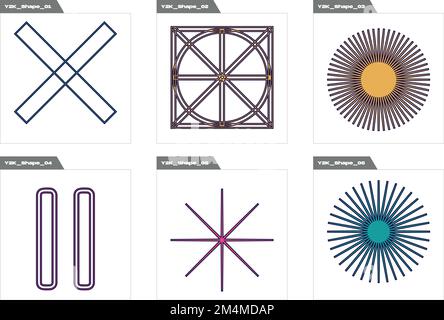 Set vettoriale di Y2K. Forme a stella e fiore del Brutalismo. Icone piatte e minimaliste. Illustrazione Vettoriale