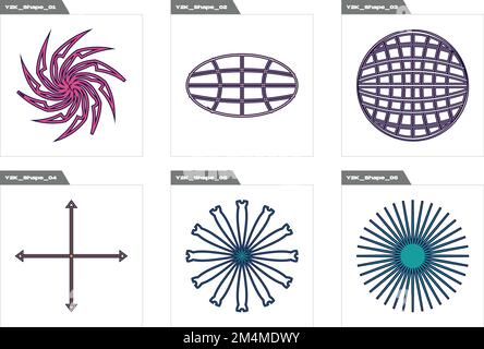 Forme di brutalismo. Figure geometriche alla moda postmoderne. Icone piatte e minimaliste. Illustrazione Vettoriale