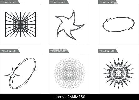 Elementi futuristici retrò per il design. Grande set di oggetti retrò per il design. Elementi per decorazione grafica. Illustrazione Vettoriale