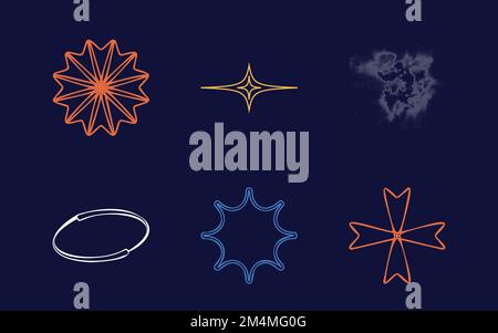 Raccolta di Y2K elementi. Figure geometriche alla moda postmoderne. Elementi cyberpunk. Illustrazione Vettoriale