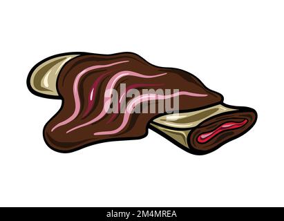Frittella al cioccolato Vector con frutti di bosco rossi. Cucina messicana tradizionale. Illustrazione del cibo in stile piano cartoon. Illustrazione Vettoriale