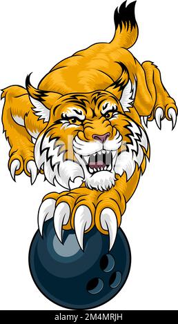 Wildcat Bobcat Bowling Animal Sports Team Mascot Illustrazione Vettoriale