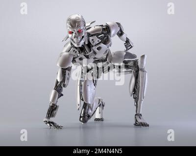 Robot cyborg uomo, intelligenza artificiale concetto di tecnologia. Elemento fantascientifico futuristico. Illustrazione 3D Foto Stock