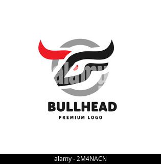 Il logo della testa di bue - icona vettoriale modificabile rossa e nera con spazio di copia su sfondo bianco Illustrazione Vettoriale