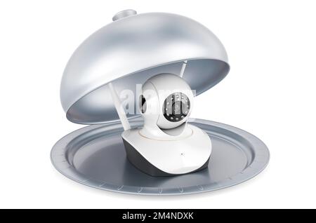 Ristorante cloche con telecamera IP. 3D rendering isolato su sfondo bianco Foto Stock
