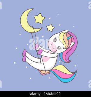 Unicorn su un'oscillazione nel cielo.illustrazione vettoriale Illustrazione Vettoriale