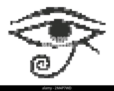 Occhio di Horus in stile pixel. Pixelated Eye of Ra isolato su sfondo bianco. Lo stile dei giochi retrò a 8 bit degli anni '80s e '90s. Progettazione per app, ba Illustrazione Vettoriale