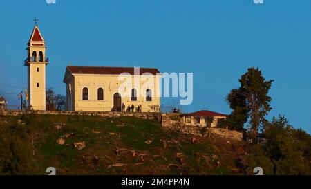 Chiesa di Agia Paraskevi, collina, Zante, Città di Zante, luce del mattino, Cielo azzurro senza nuvole, Zante, Isola di Zante, Isole IONIE, Grecia Foto Stock