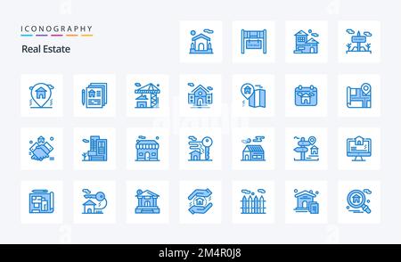 25 Immobili pacchetto icona blu Illustrazione Vettoriale