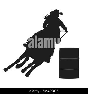 Barile Racer con cavallo femminile e Rider Silhouette Image Illustrazione Vettoriale