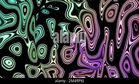 Modelli di benzina brillante . Design. I colori misti neon nell'animazione si espandono e si contraggono. Riprese in 4K di alta qualità Foto Stock