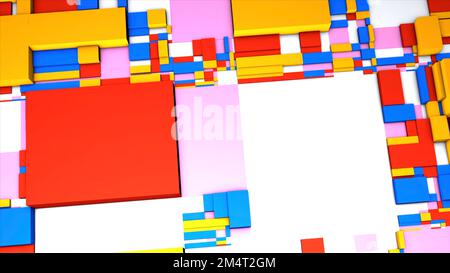 Quadrati luminosi di colori diversi. Movimento. Animazione multicolore che sposta e mostra quadrati di diverse dimensioni. Riprese in 4K di alta qualità Foto Stock