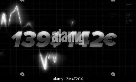 Grafico dei dati del mercato azionario della criptovaluta Bitcoin in borsa. Movimento. Visualizzazione del processo di volatilità Foto Stock