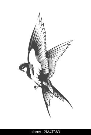 Tatuaggio di uccello di Swallow volante isolato su sfondo bianco. Illustrazione vettoriale. Illustrazione Vettoriale