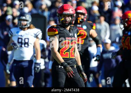 Ferris state Bulldogs Brady Rose (22) durante il primo trimestre del campionato nazionale di calcio universitario NCAA Division II, al McKinney ISD St Foto Stock