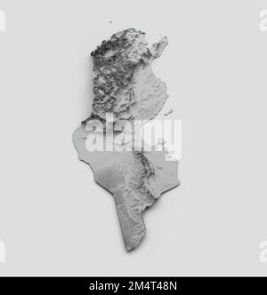 Un'illustrazione 3D della mappa Tunisia Flag rilievo ombreggiato colore altezza mappa su sfondo bianco Foto Stock