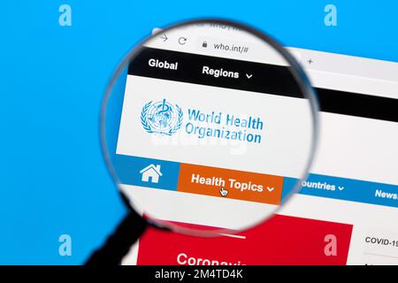 Ostersund, Svezia - Nov 2, 2021: Sito web dell'Organizzazione Mondiale della Sanità. L'Organizzazione Mondiale della Sanità (CHE è un'agenzia specializzata delle Nazioni Unite r Foto Stock
